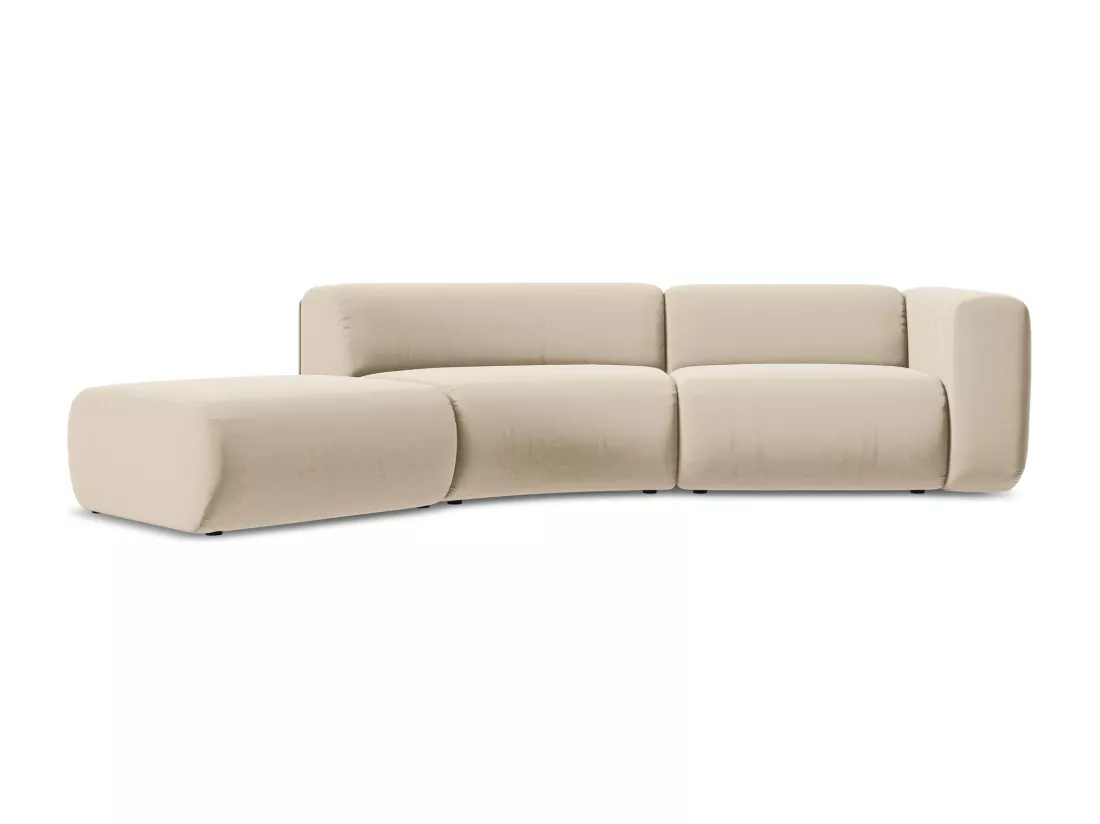 Canapé modulable 4 places gauche en velours - beige clair - EKAHI