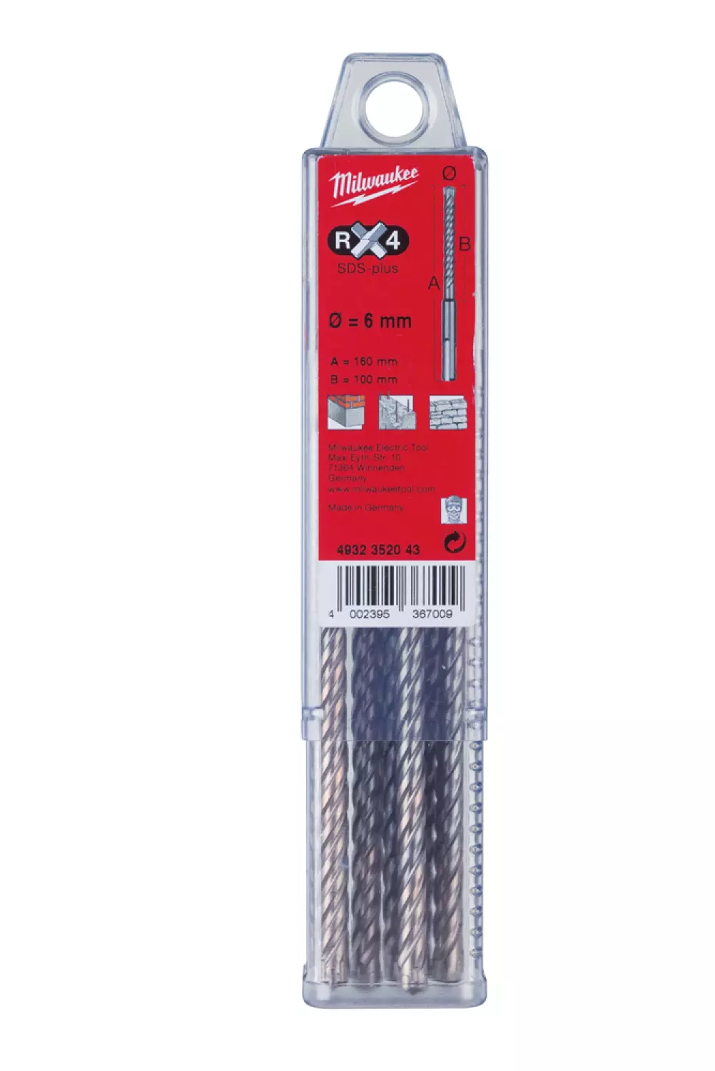 Milwaukee 4932352047 RX4 SDS-Plus Betonboor - 4 snijvlakken - 10 x 100 x 160mm (10st)