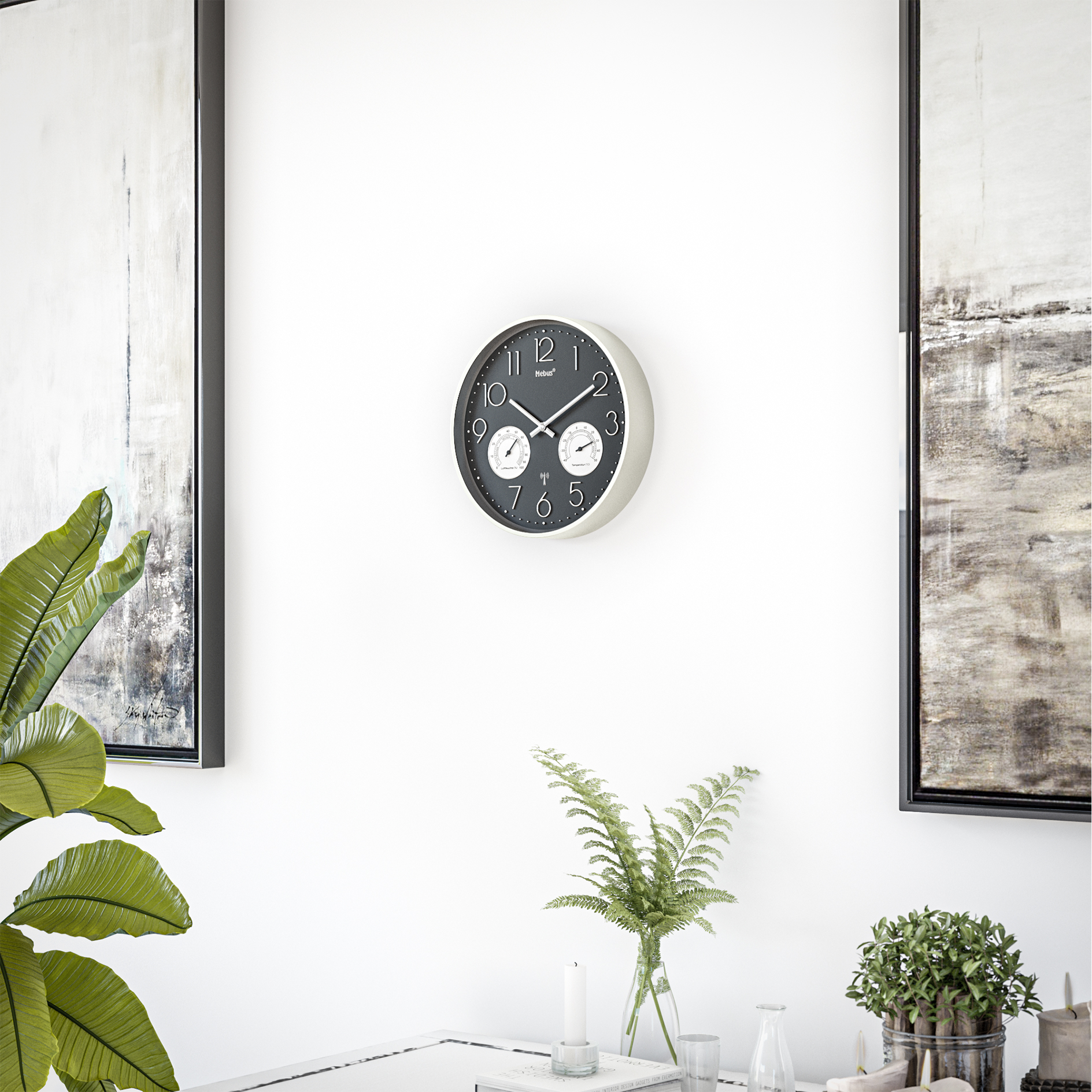 Funk-Wanduhr - schwarz - Thermo-/Hygrometer - Ø 30 cm
