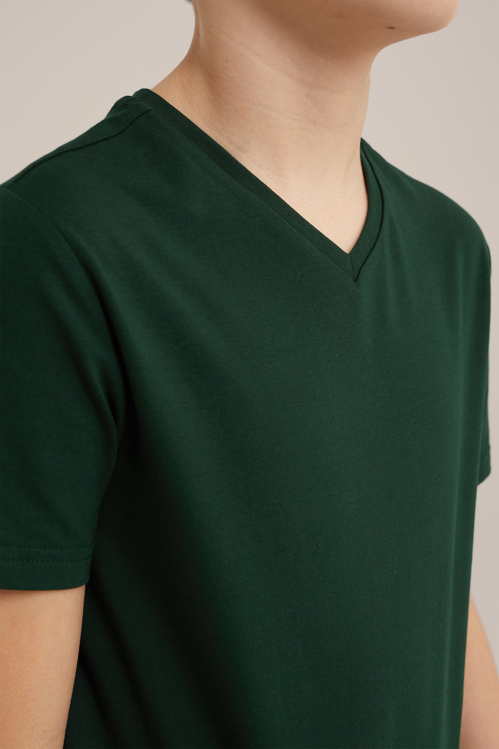 Jongens basic T-shirt met V-hals WE Fashion Donkergroen