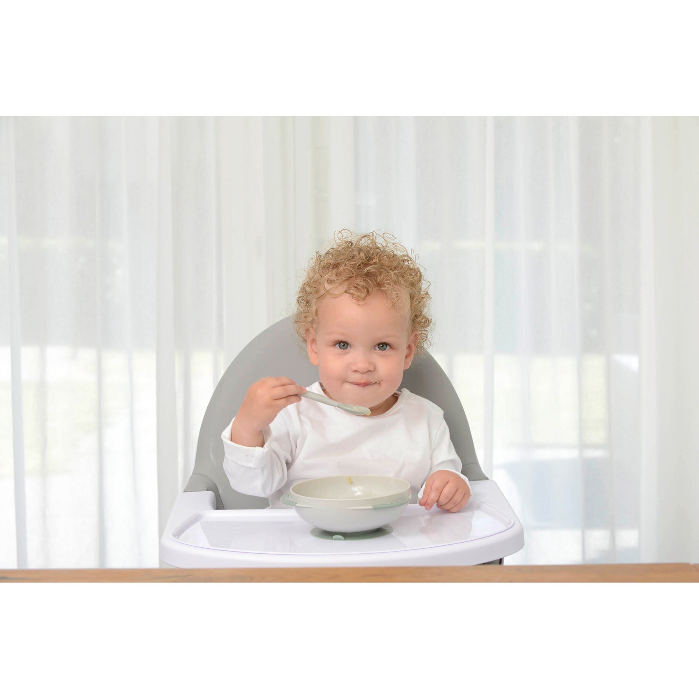 kidsme Breischale mit Saugfuß und Wärmesensorlöffel grün