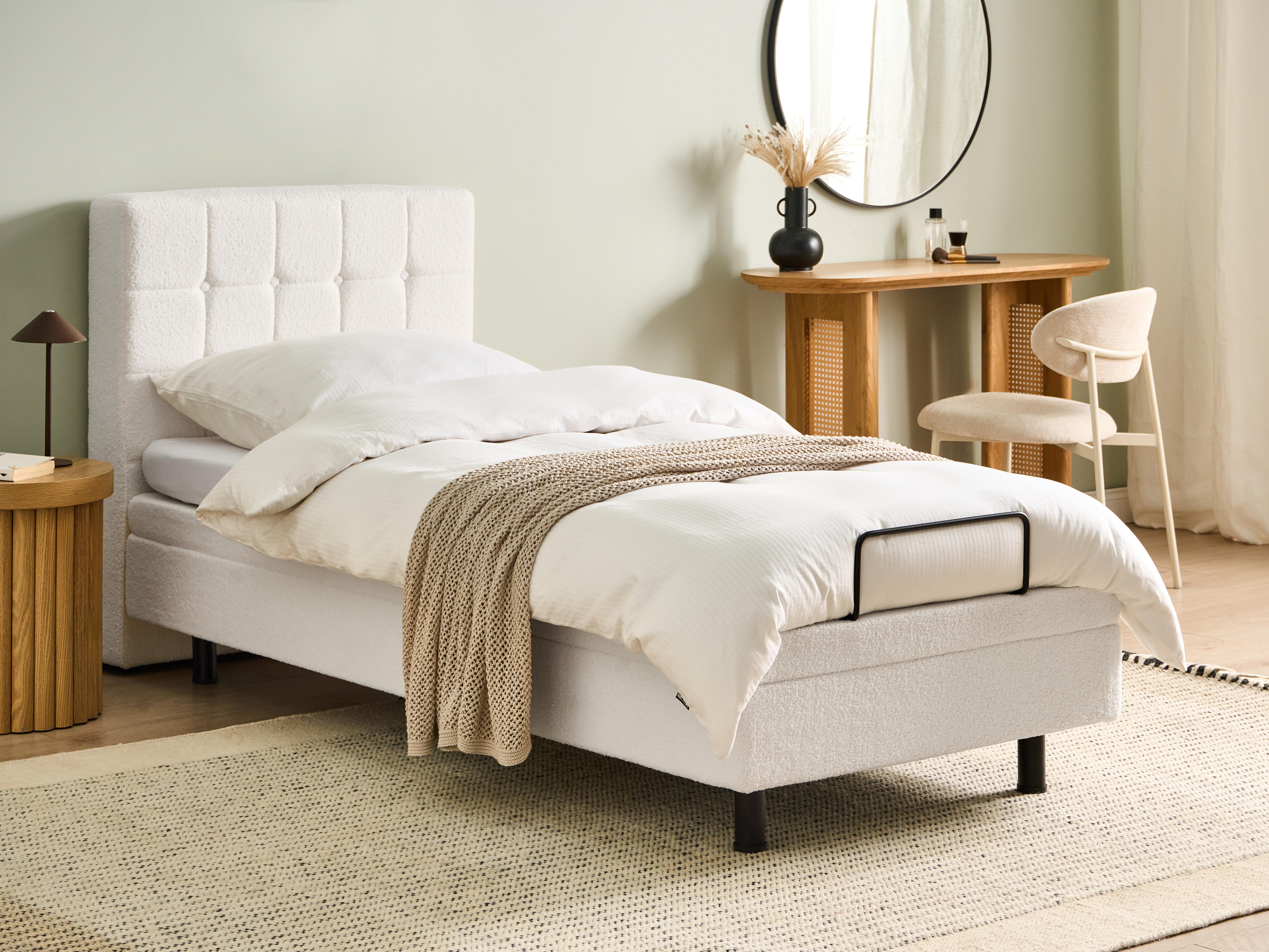 Verstelbaar bed Bouclé DUKE 90 x 200 cm Gebroken wit