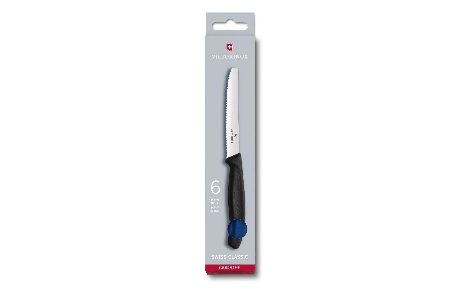 Tafelmesser Swiss Classic 6 Stück, BlauTafelmesser-Set mit Wellenschliff-Klingen