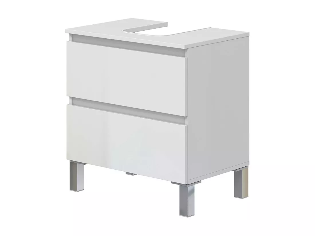 Meuble de salle de bain sous évier 60 cm avec 2 tiroirs coloris blanc - Longueur 60 x Profondeur 40 x Hauteur 63 cm