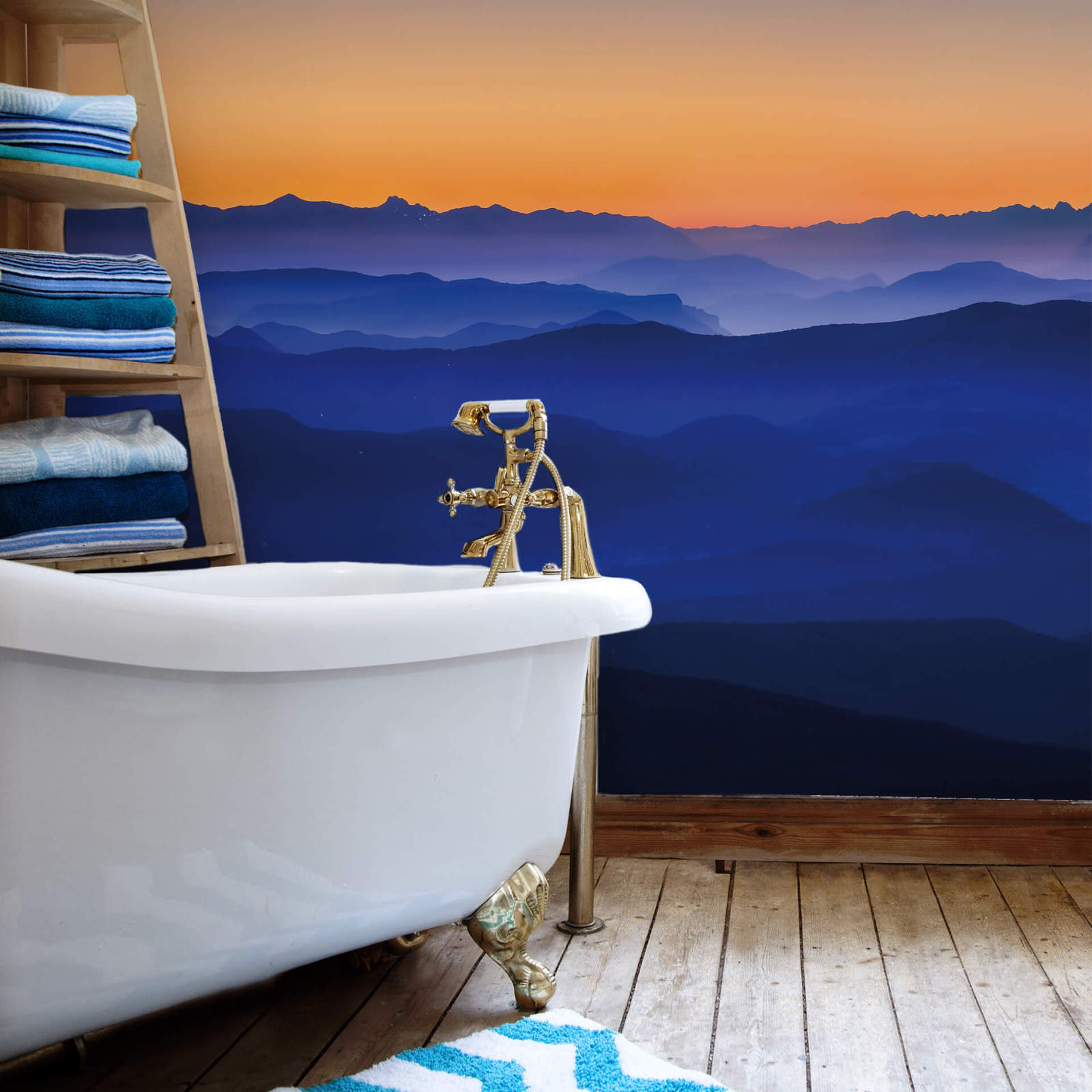 Fototapete DESIGNWALLS 2.0 - blau-orange - Berge - 2,6 Meter