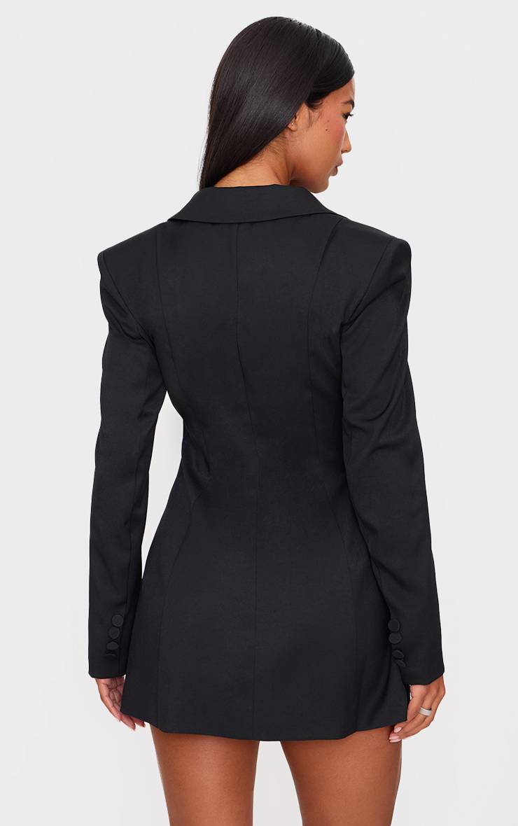 Noir Robe Blazer Cintrée À La Taille En Tissu Tissé