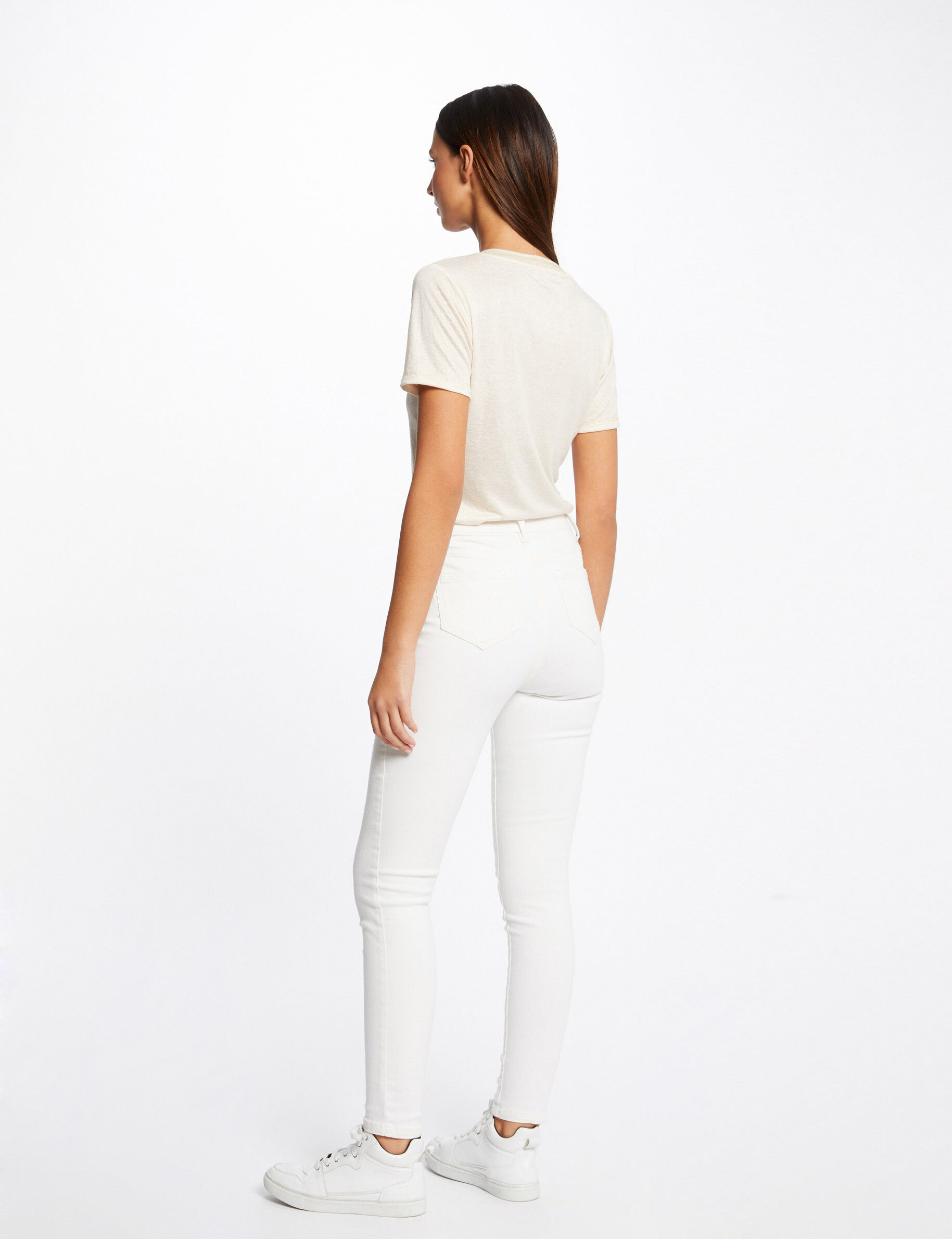 T-shirt manches courtes col en V ivoire femme - ivoire