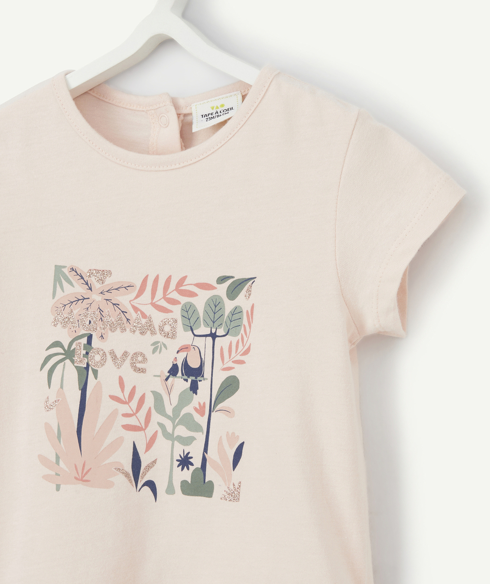 T-SHIRT BÉBÉ FILLE EN COTON BIOLOGIQUE ROSE AVEC IMPRIMÉ