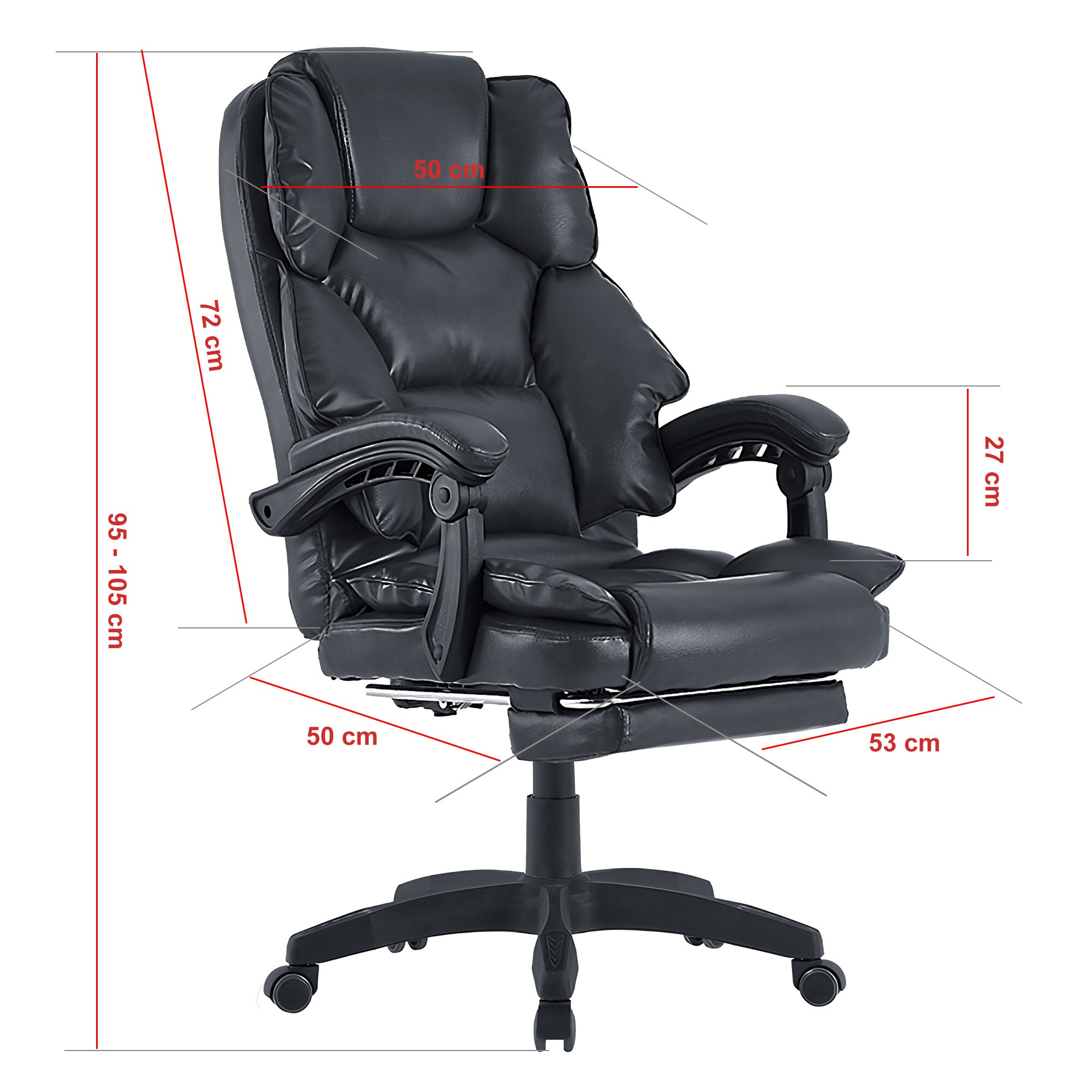 Bürostuhl mit Fußstütze und flexiblen 3-Punkt-Armlehnen ergonomischer Schreibtischstuhl im Lederoptik-Design mit einer verstellbaren Rückenlehne für gesündere Sitzhaltung