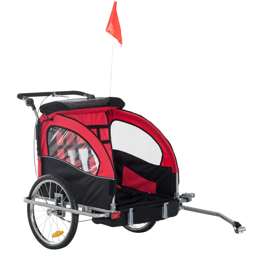 HOMCOM Kinderanhänger mit Staufach rot, schwarz