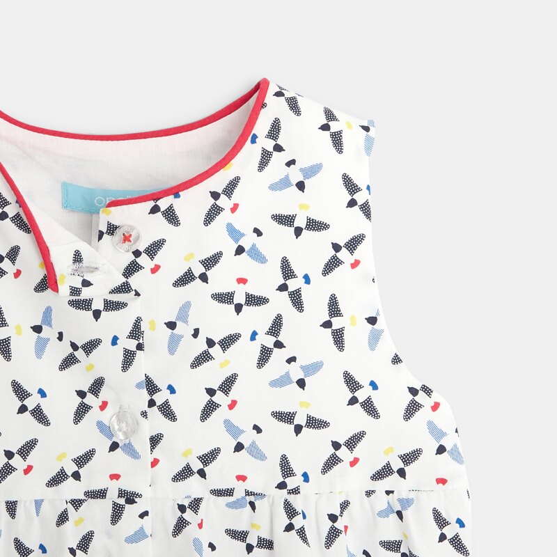 Combi courte imprimée oiseaux en popeline bébé fille Gris ou noir