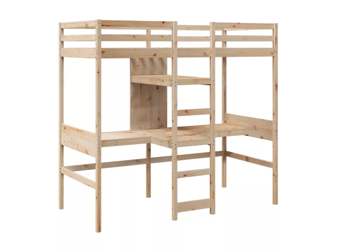 Lit mezzanine avec bureau et étagères 90x200 cm pin massif