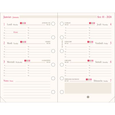 Oberthur - Recharge pour organiseur - 1 semaine sur 2 pages (semainier international) - 8 x 15 cm