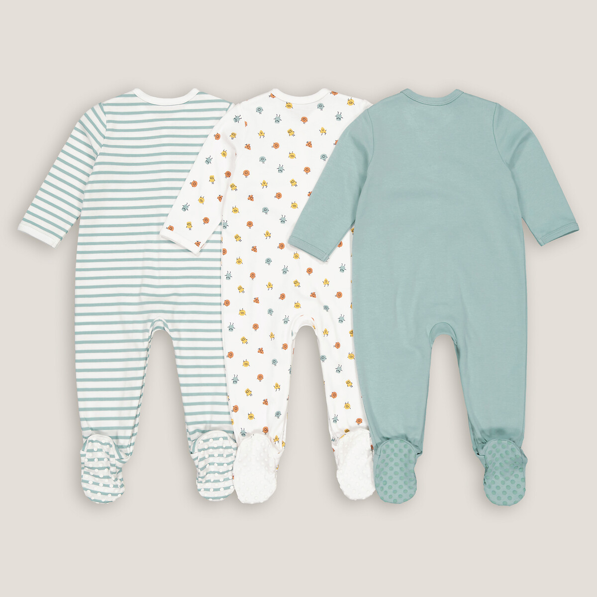 COLEÇÃO LA REDOUTE<br>Conjunto de 3 pijamas de algodão estampados e listrados