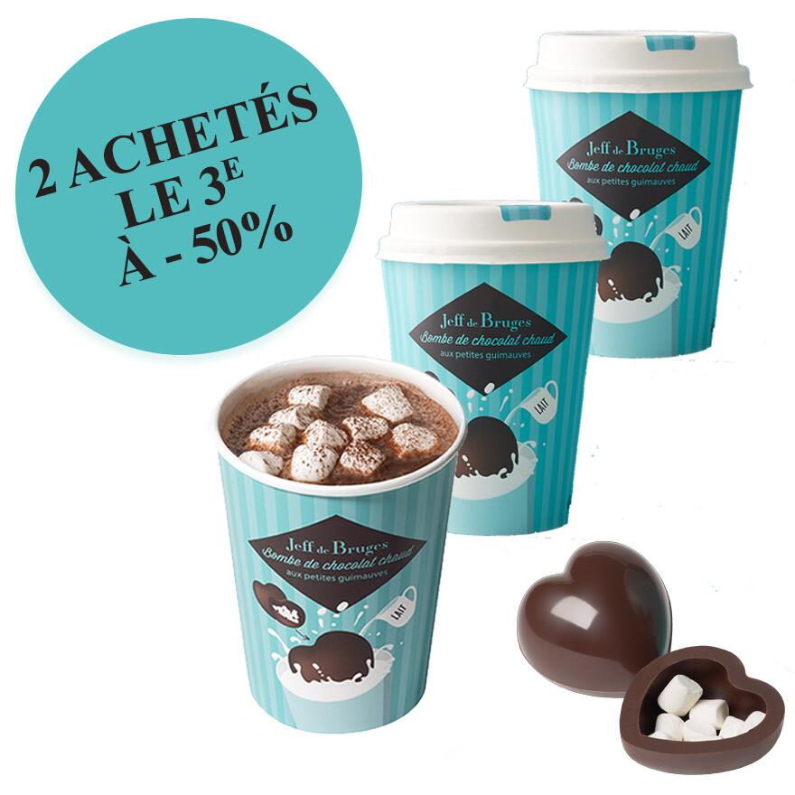3 bombes coeur de chocolat noir et ses petites guimauves par Jeff de Bruges