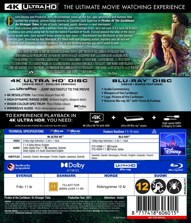 Pirates Of The Caribbean: On Stranger Tides - 4K Ultra HD Blu-Ray
