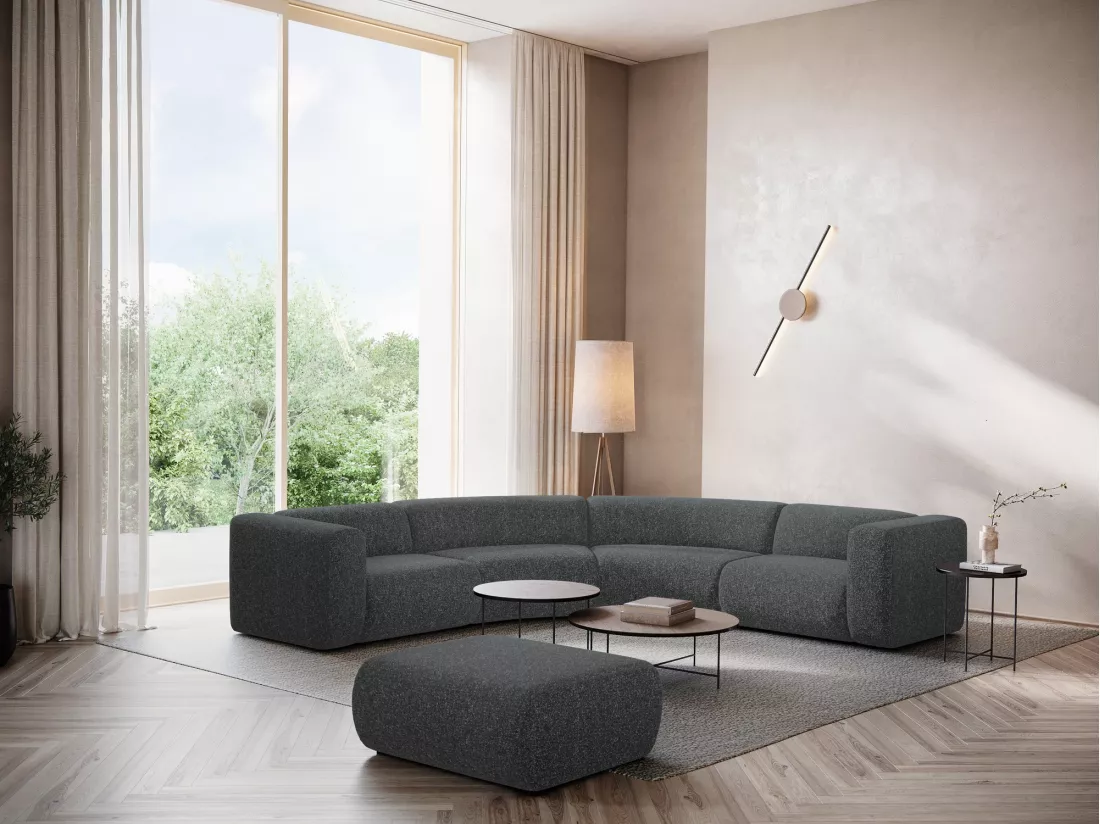 Canapé d'angle modulable en tissu texturé - graphite - EKAHI