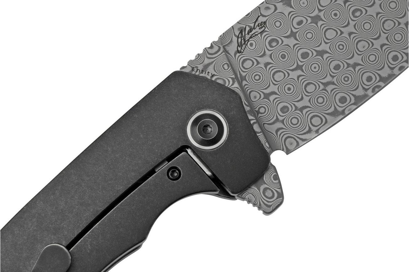 Kansept Entity K1036B3 Damascus, Black Titanium zakmes, Nalu Knives design