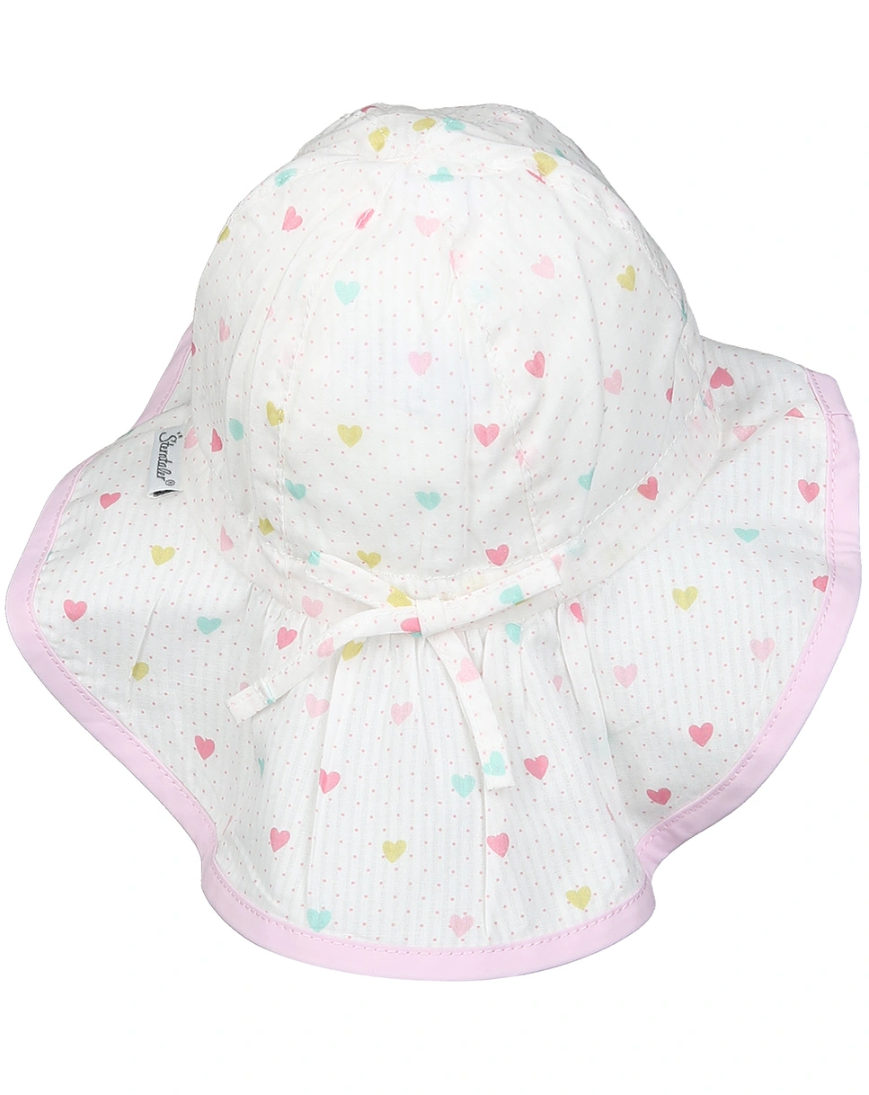 Sonnenhut PINK HEARTS mit Nackenschutz in ecru