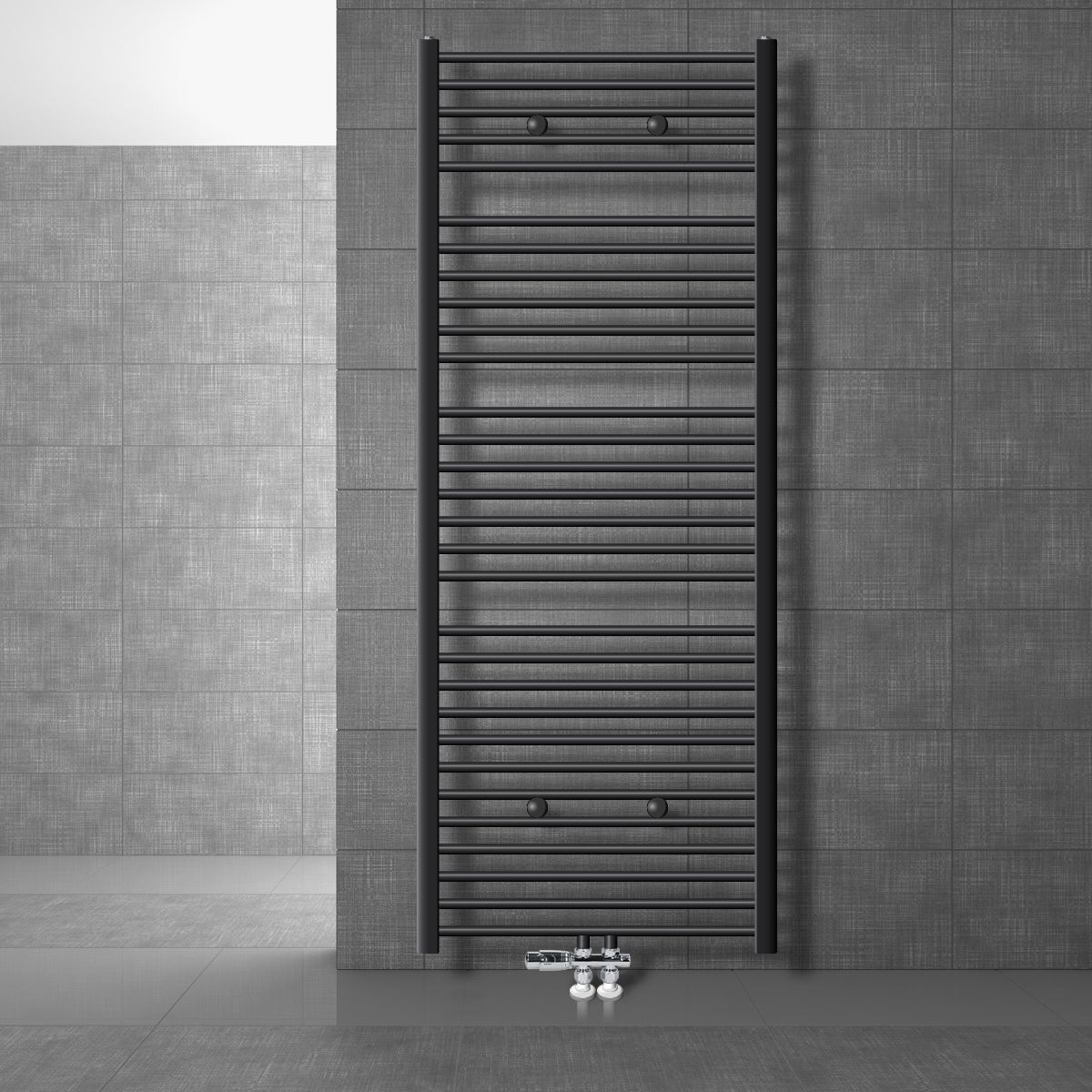 LuxeBath Sahara badkamerradiator 750x1800 mm antraciet recht met middenaansluiting + aansluitset met thermostaat, rechtdoor design, vloeraansluiting, radiator, handdoekwarmer, handdoekdroger, badkamerverwarming