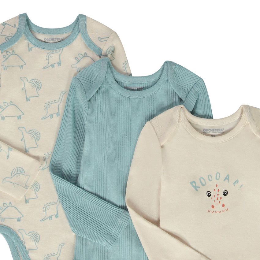 Lot de 7 bodies manches longues dinosaures pour bébé garçon - Vert