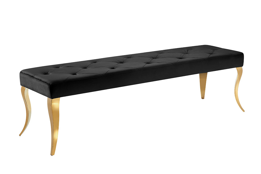 Chesterfield Bank MODERN BAROCK DELUXE 170cm schwarz Samt gold Edelstahl
