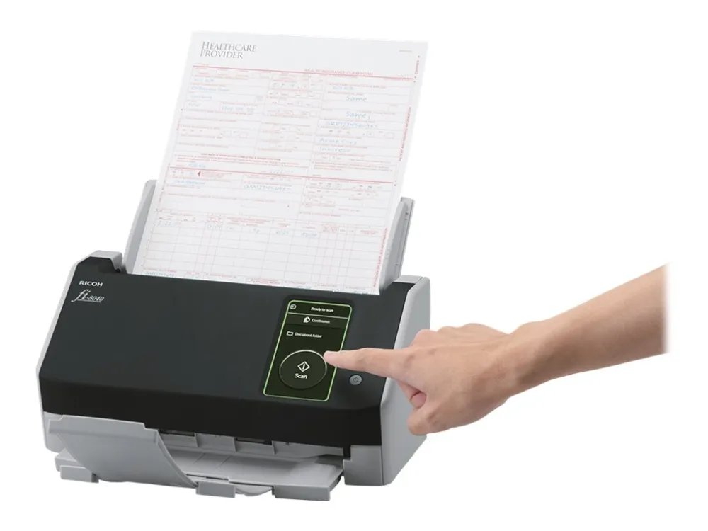 Ricoh fi-8040 - Dokumentscanner - Dual CIS - Duplex - 216 x 355.6 mm - 600 dpi x 600 dpi - op til 40 ppm (mono) / op til 40 ppm (farve) - ADF (50 ark) - op til 6000 scanninger pr. dag - USB 3.2 Gen 1, Gigabit LAN