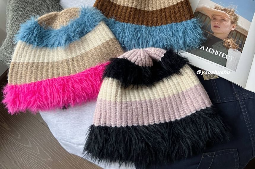 Hatrix - Gestreepte Chenille Brei Beanie