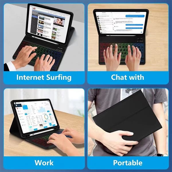 INF Lærveske med RGB Bluetooth-tastatur for iPad iPad 10 10.9 Inches