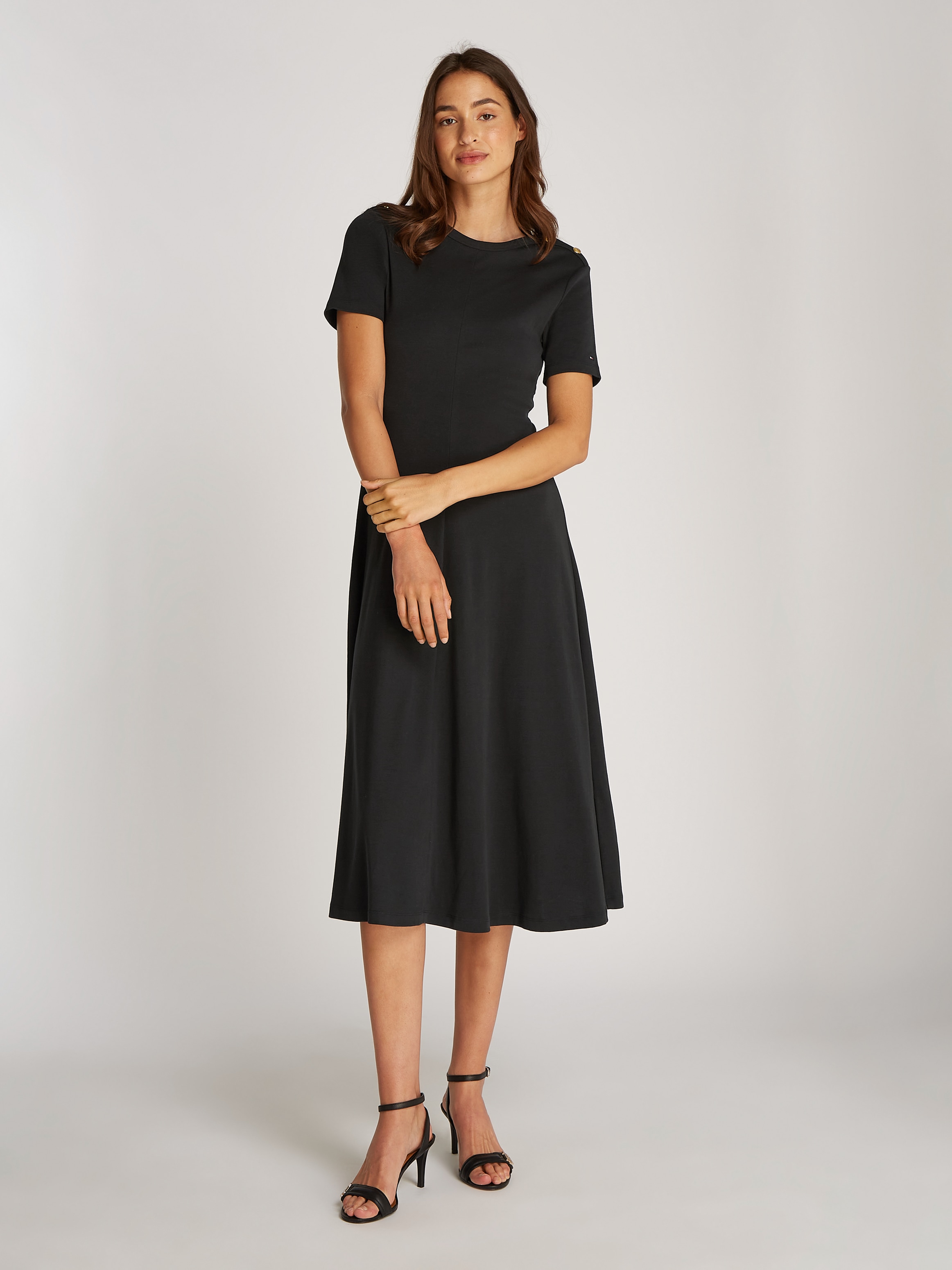 Tommy Hilfiger A-Linien-Kleid »GOLD BTN DRESS« mit goldfarbenen Knöpfen, in Midi-Länge