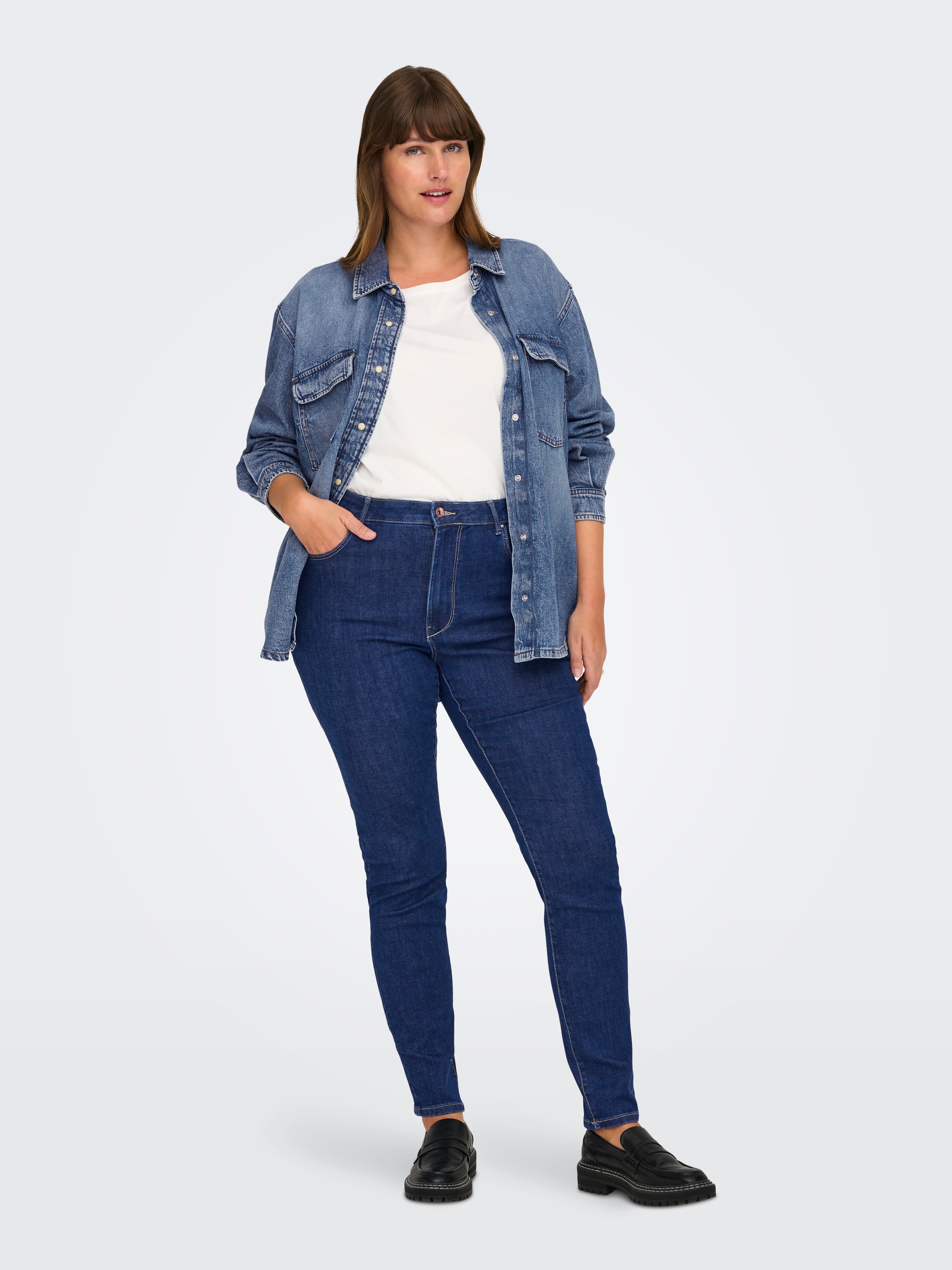 CARROSE Hohe Taille Skinny Fit Jeans Medium Blue Denim