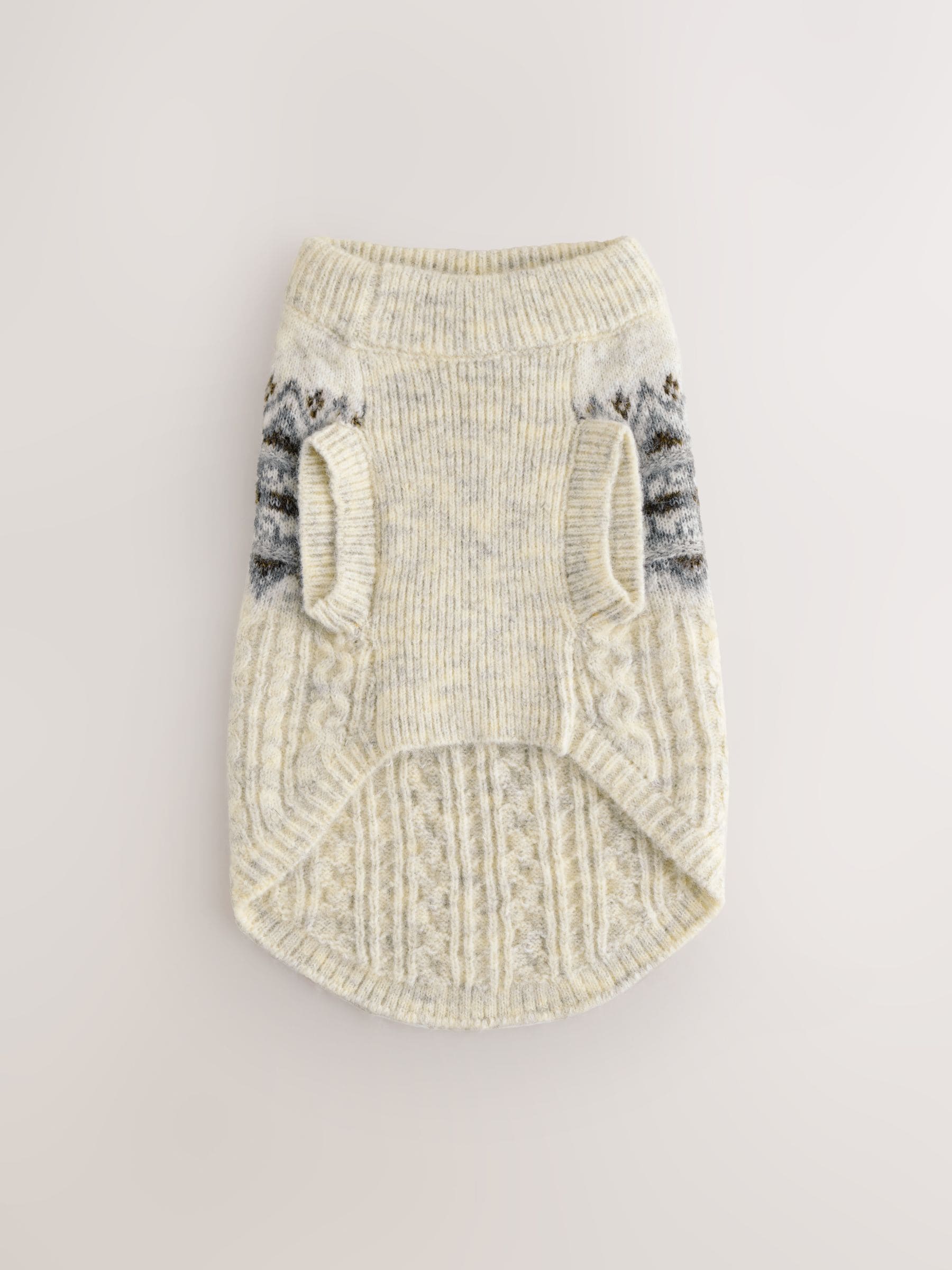 Ecru fairisle-motief  - Gebreide hondentrui
