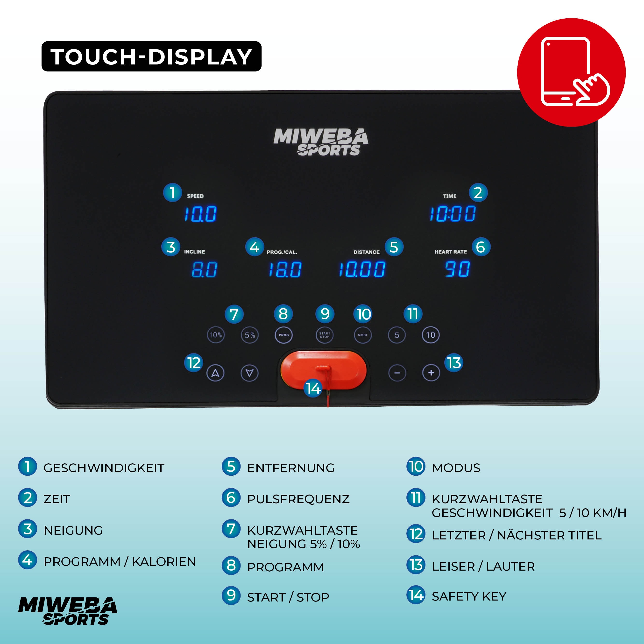 Miweba Sports Laufband Home Track HT3000, mit Steigung, 1300 Watt, 1-16 km/h, 12 Programme, klappbar (Schwarz/Weiß)