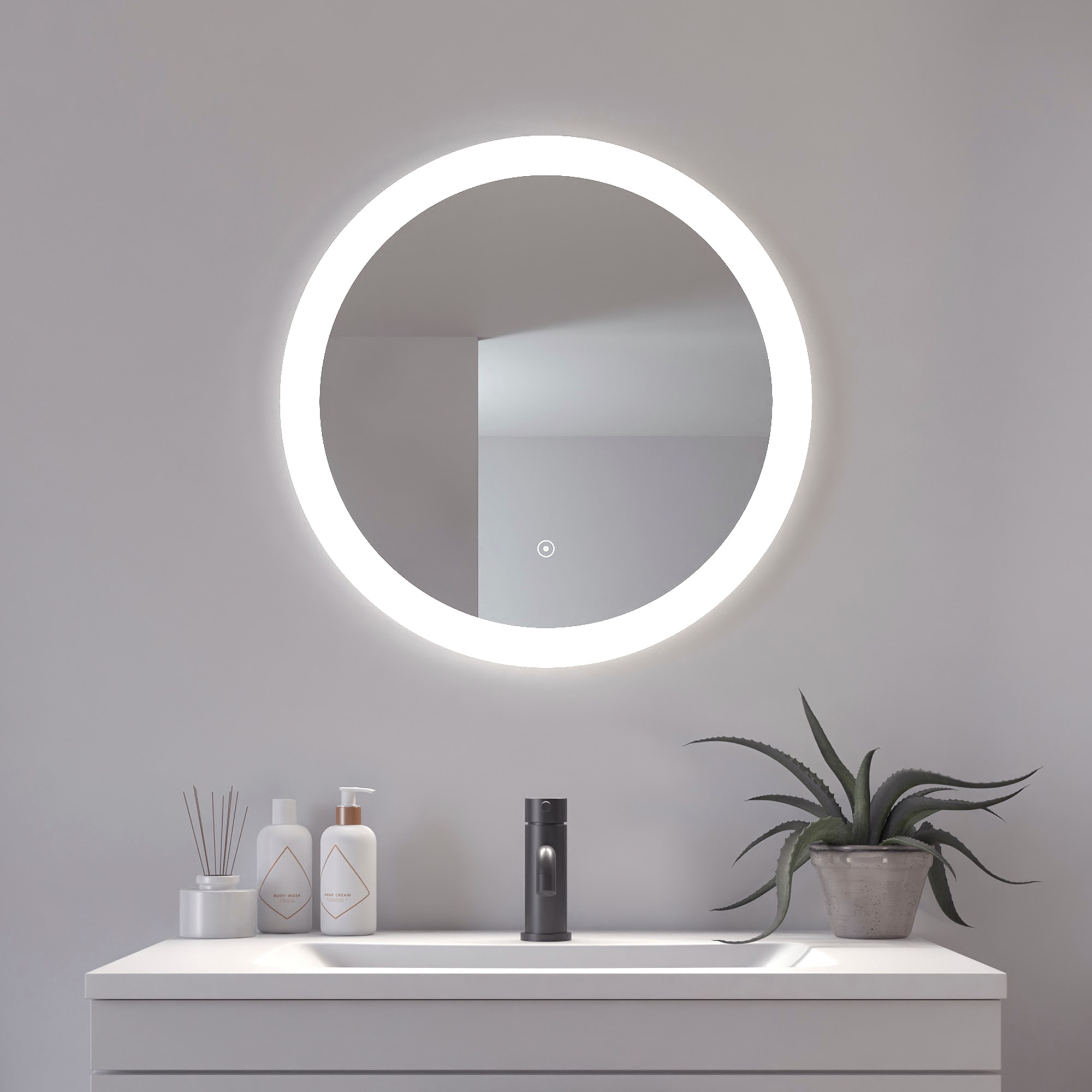 Loevschall Badspiegel »Vega Rund, Badzimmerspiegel mit LED Beleuchtung, Lichtspiegel« Touchpanel für Lichtsteuerung, Dimmbar Spiegel, Dänisches Design