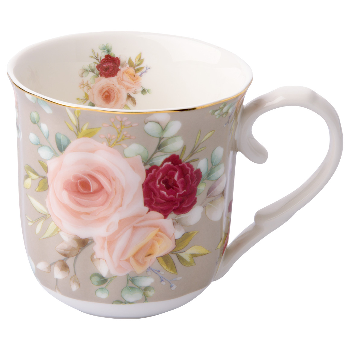 My Home Tasse mit Rosen-Motiv beige / weiss / bunt