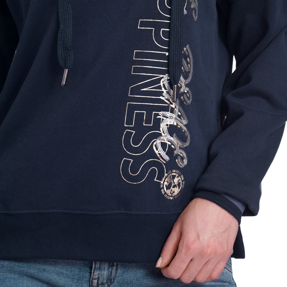 Gina Damen Sweatshirt mit Pailletten dunkelblau