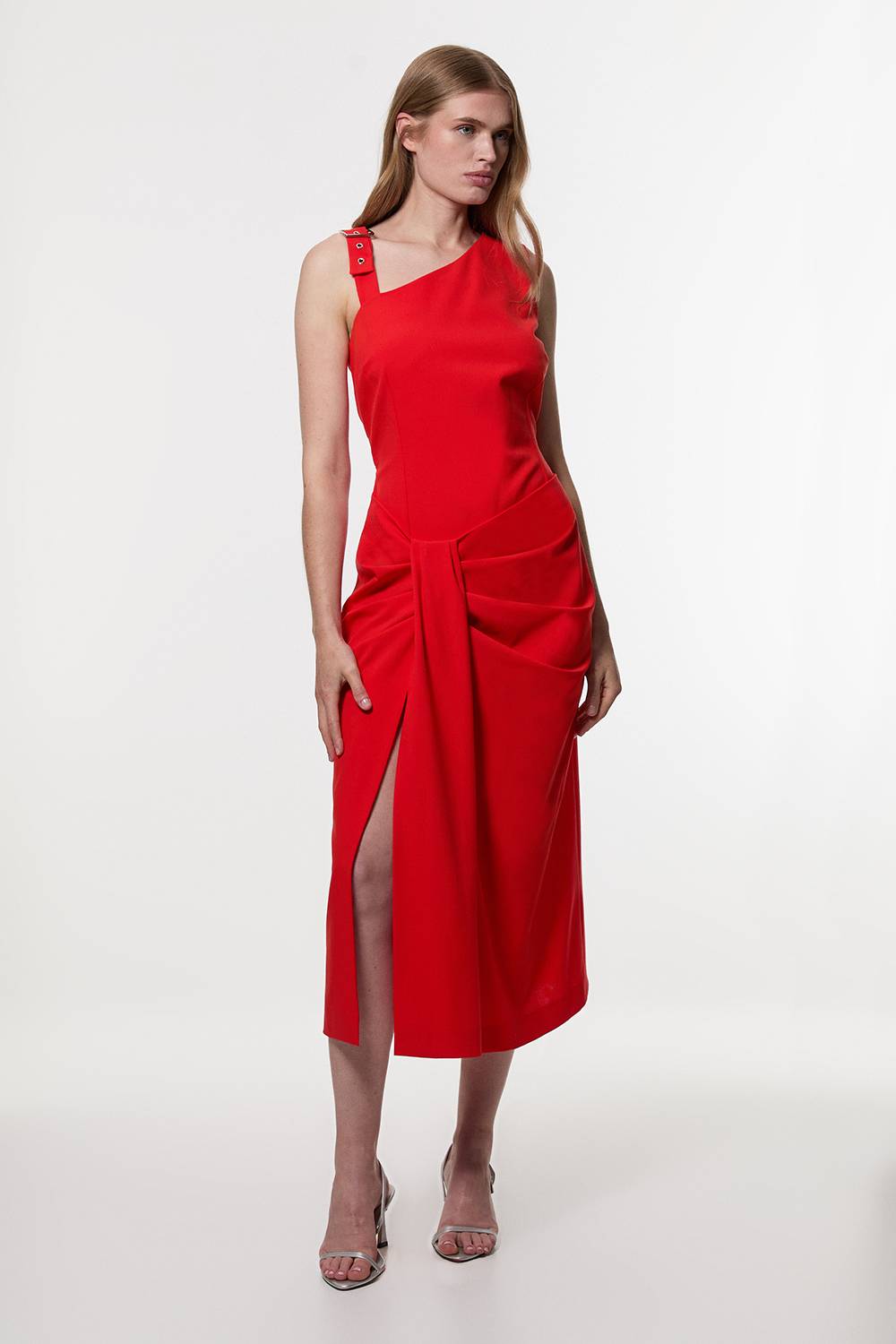 KarenMillen Robe ajustée à encolure asymétrique avec détails en fines bretelles