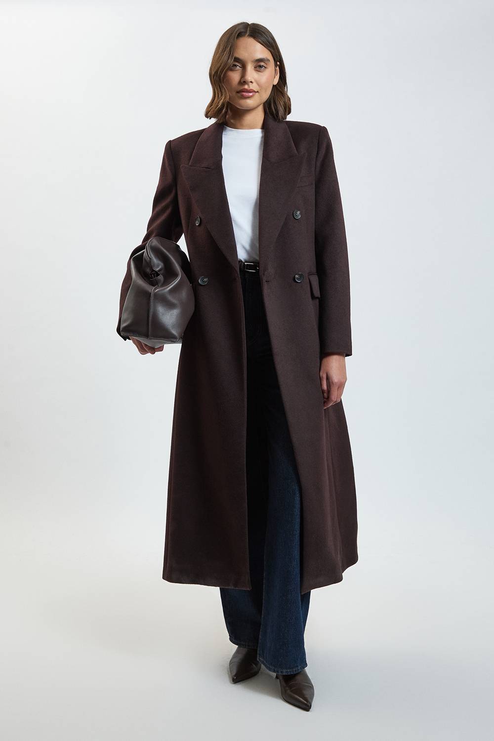KarenMillen Manteau Long Oversize à Double Boutonnage en Laine Brossée