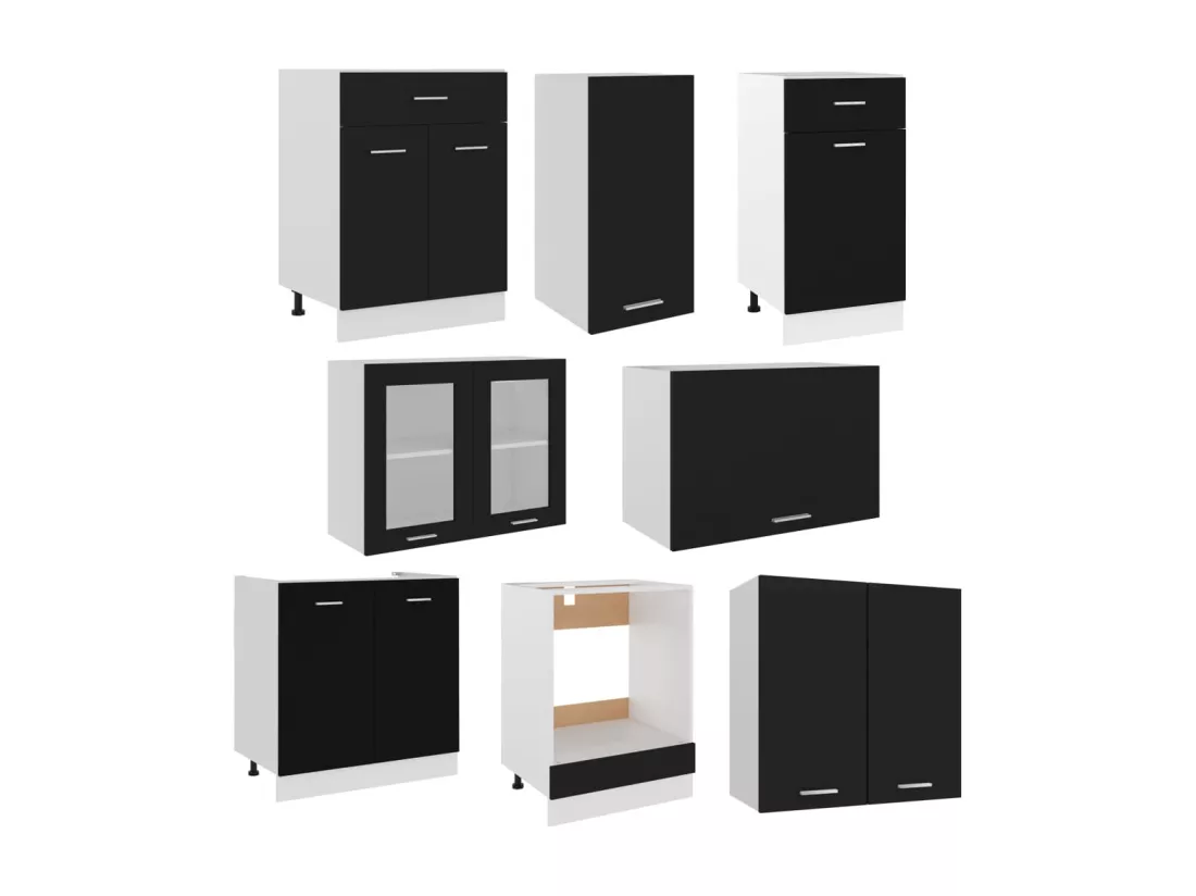 Ensemble de meubles de cuisine 8 pcs Noir Aggloméré