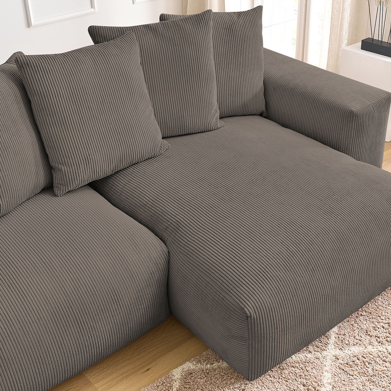 Bobochic Canapé d'angle réversible ultra moelleux voltaire velours côtelé taupe - 310x174x75 cm