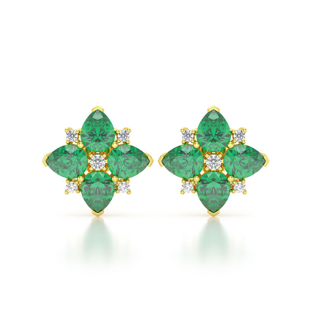 Boucles d'Oreilles Émeraude et Diamant en Or Jaune - 2.100gr | Aden Boutique