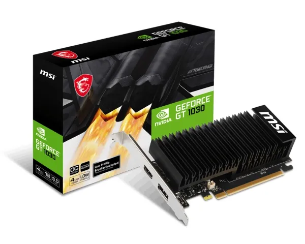 MSI GeForce GT 1030 4GHD4 LP OC - Grafikkort - GF GT 1030 - 4 GB DDR4 - PCI Express 3.0 x16 (x4 mode) lavprofil - DisplayPort, HDMI - blæserløs