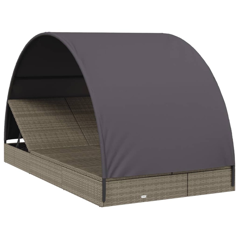 Transat chaise longue 2 places avec toit rond 211 x 112 x 140 cm gris