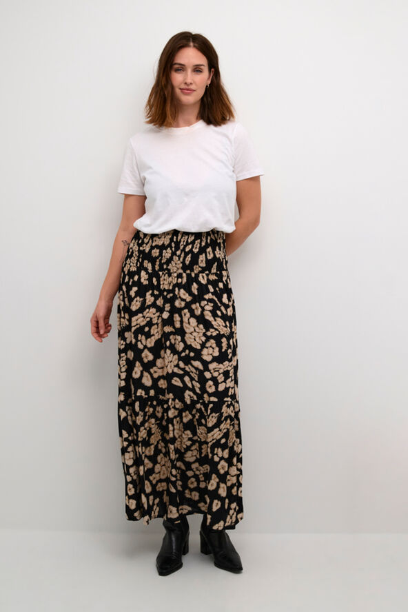 Kaffe KAmaxi Smock Skirt Black/sand leo print