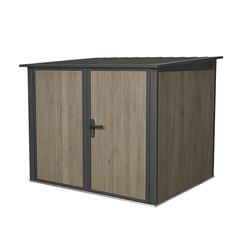 Abri de jardin en métal bois composite brun et gris 213x130x173 cm