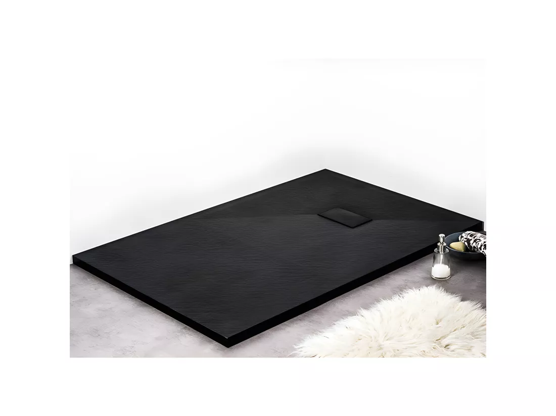 Receveur de douche 90 x 160 cm extra plat PIATTO en SoliCast® surface ardoisée noir