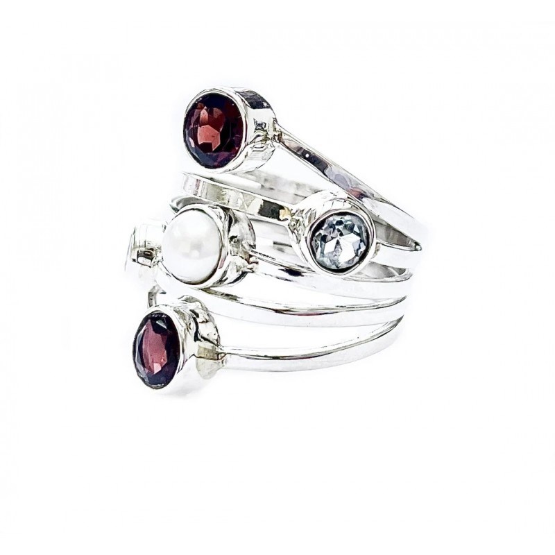 Bague argent multi pierres fines
