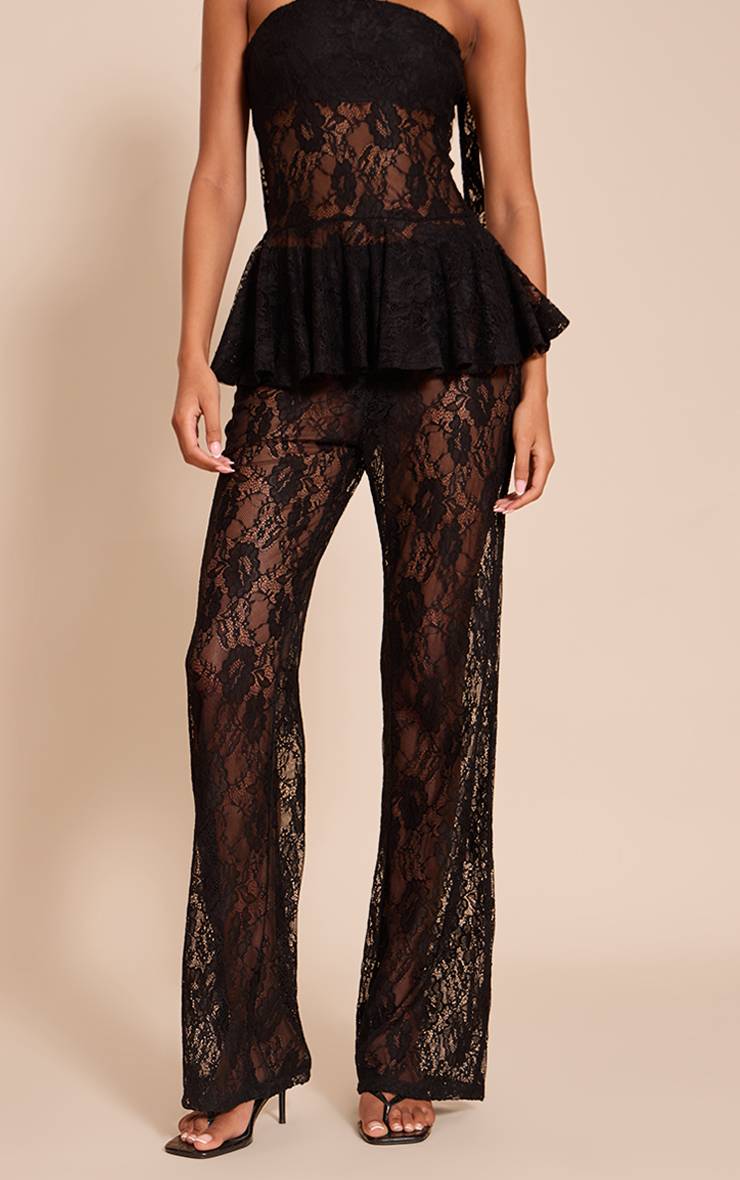 Noir Pantalon Droit En Dentelle Taille Haute Co-ord