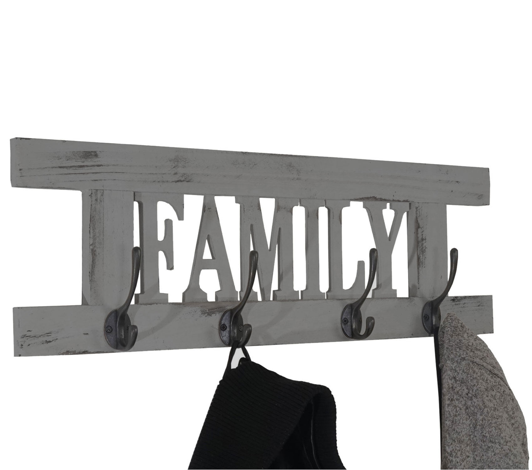 Wandgarderobe Familie, Garderobe Garderobenpaneel, Shabby-Look Vintage 60x20cm ~ grau