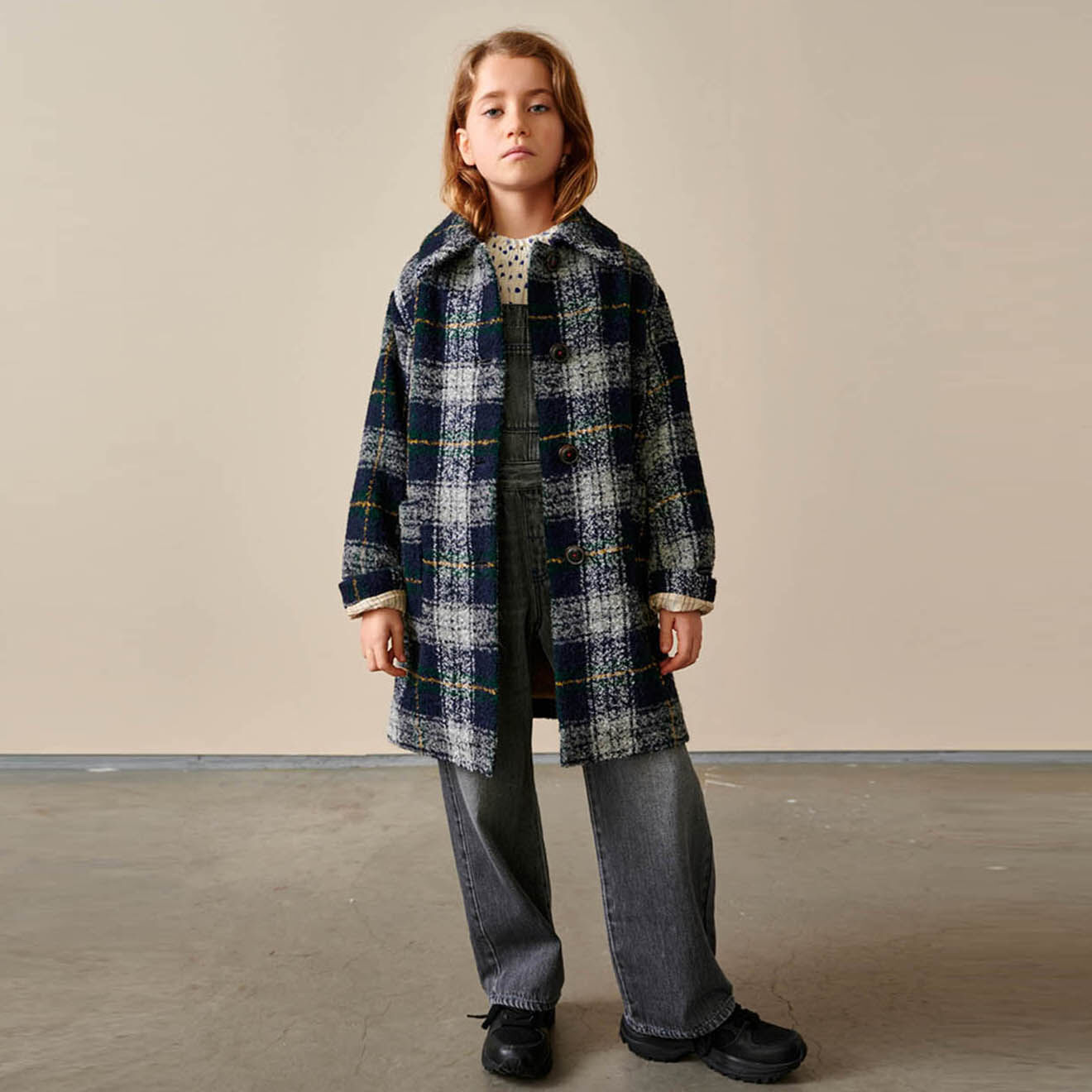 Bellerose Manteau droit Craft à carreaux bleu gris